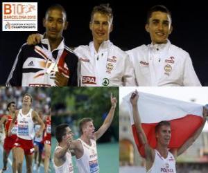 yapboz Marcin Lewadowski 800 m şampiyonu Michael Rimmer ve Adam Kszczot (2 ve 3) Avrupa Atletizm Şampiyonası&#039;nda Barcelona 2010
